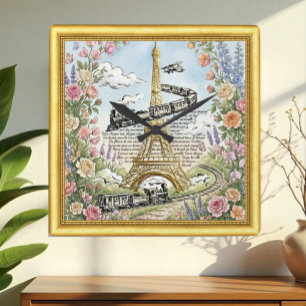 Liebe Paris Uhr, Eiffelturm, französische Kunst Quadratische Wanduhr