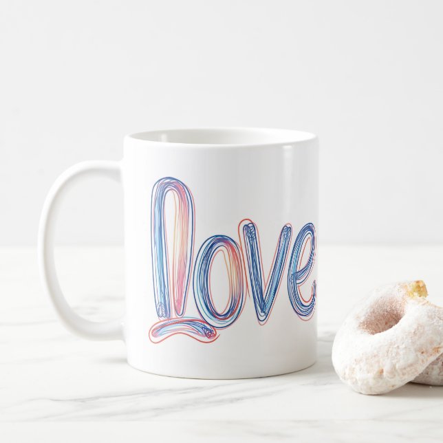 Liebe Pastel Scribble Slogan Kaffeetasse (Mit Donut)