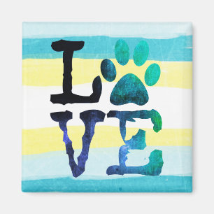 Liebe Paw Dog Aquamarin und Gelb Magnet