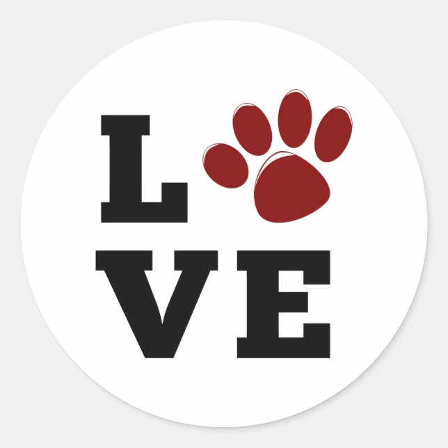 Liebe Paw Print Animal Lover Dog Lover Runder Aufkleber (Vorderseite)
