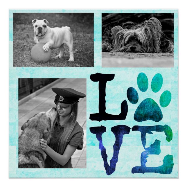 LIEBE, Paw Print Personalisiert Hund Aquamarin Pos Poster (Vorderseite)