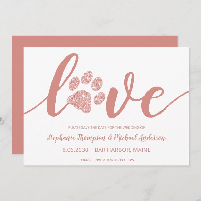 Liebe Paw Print Wedding Non-Foto Save the Date (Vorne/Hinten)