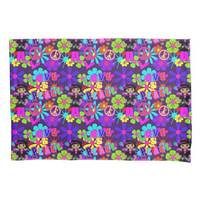 Liebe & Peace 60's Hippie Blume Power Groovy Kissenbezug (Vorderseite)