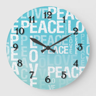 Liebe Peace Blue Aqua Ombre Große Wanduhr