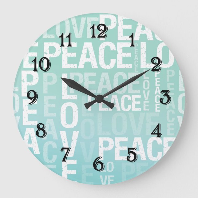 Liebe Peace Blue Mint Ombre Große Wanduhr (Vorderseite)