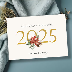 Liebe Peace Health Poinsettia Bunch Foil Gold 2025 Feiertagskarte
