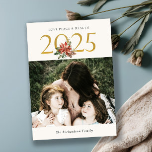 Liebe Peace Health Poinsettia Bunch Gold 2022 Foto Feiertagskarte