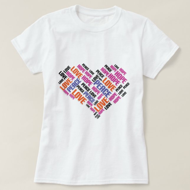 LIEBE PEACE HOPE Chic Stylish Word Cloud T-Shirt (Design vorne)