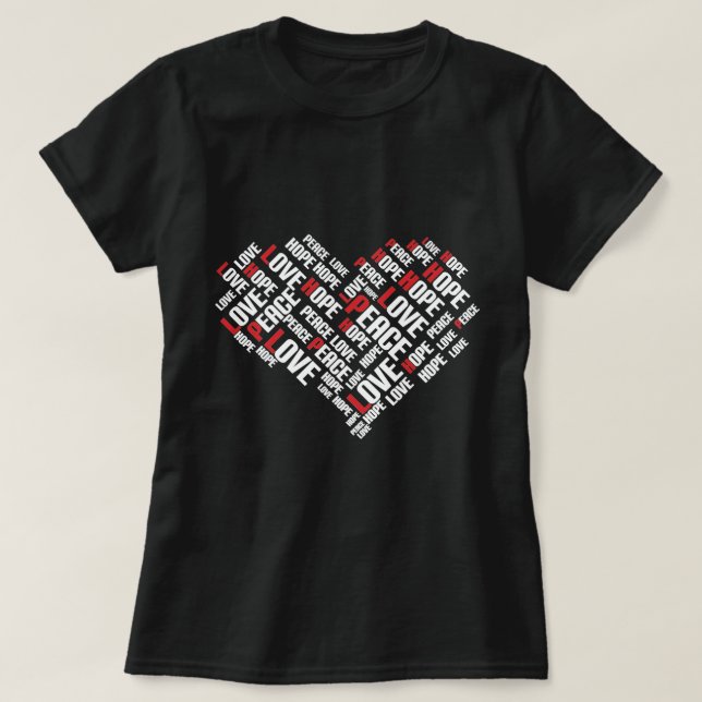 LIEBE PEACE HOPE Chic Stylish Word Cloud T-Shirt (Design vorne)