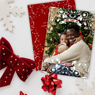 Liebe Peace Joy Art Nouveau Floral Geblüht Foto Feiertagskarte