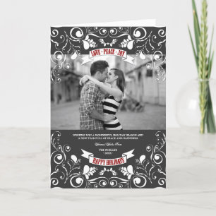 Liebe Peace Joy Art Nouveau Floral Geblüht Foto Feiertagskarte