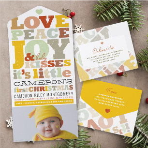 Liebe Peace Joy & Baby Kisses Foto Holiday Birth All In One Einladung