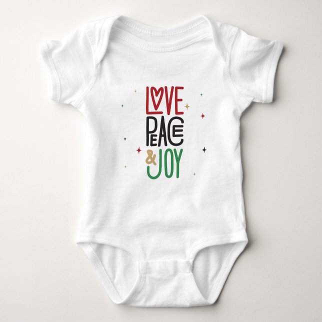 Liebe, Peace & Joy Baby T - Shirt (Vorderseite)