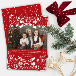 Liebe Peace Joy Elegant Floral Geblüht Rotes Foto Feiertagskarte