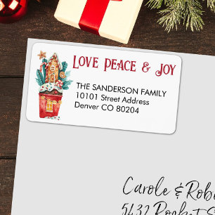 Liebe Peace Joy, Gingerbread House Rücksendeadress Adressaufkleber