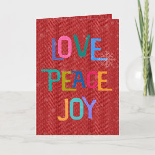 LIEBE PEACE JOY Holiday wünscht farbenfrohen Text Feiertagskarte