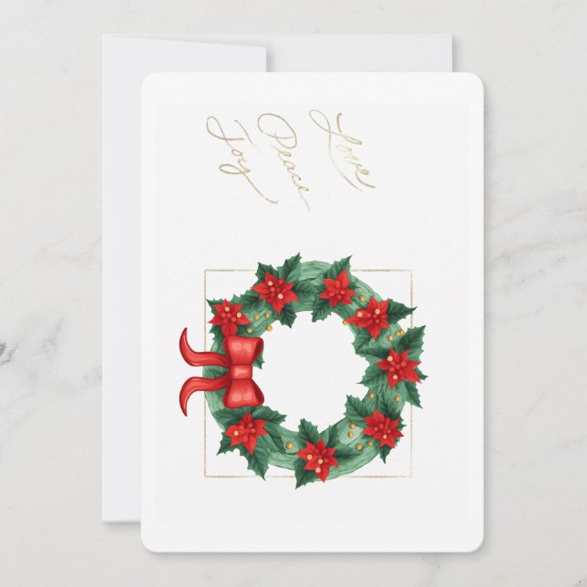 Liebe Peace Joy Holly Wreath Poinsettia und Red Bo (Vorderseite)