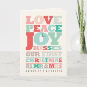 Liebe Peace Joy Kisses Color Typografie Weihnachte Feiertagskarte