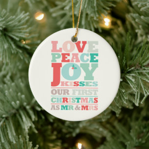 Liebe Peace Joy Kisses Color Typografie Weihnachte Keramikornament