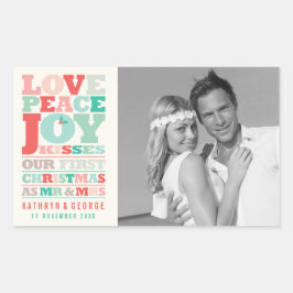 Liebe Peace Joy Kisses Color Typografie Weihnachte Rechteckiger Aufkleber