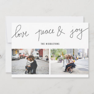 Liebe Peace Joy Modernes Holiday Script Zwei Fotos Feiertagskarte