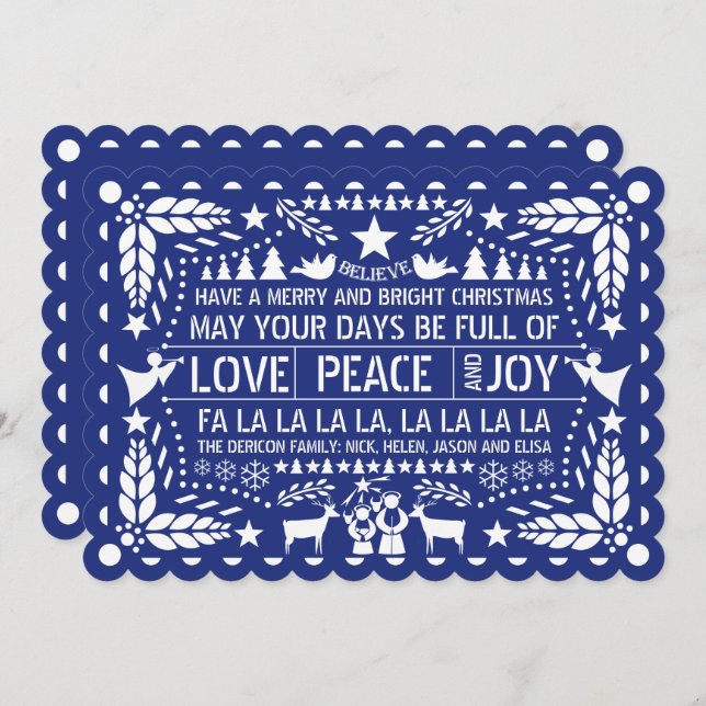Liebe Peace, Joy Papel picado, blauer Weihnachten (Vorne/Hinten)