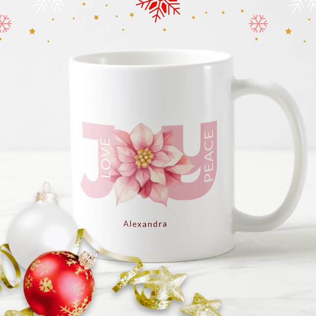 Liebe Peace Joy Pink Poinsettia Weihnachten Kaffeetasse (Von Creator hochgeladen)