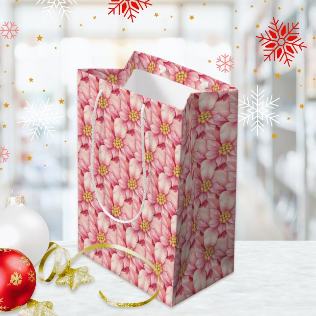 Liebe Peace Joy Pink Poinsettia Weihnachten Mittlere Geschenktüte (Von Creator hochgeladen)