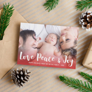 Liebe Peace & Joy Red Happy Holidays Foto Feiertagskarte