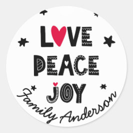 LIEBE PEACE JOY Scandinavian Doodle Runder Aufkleber