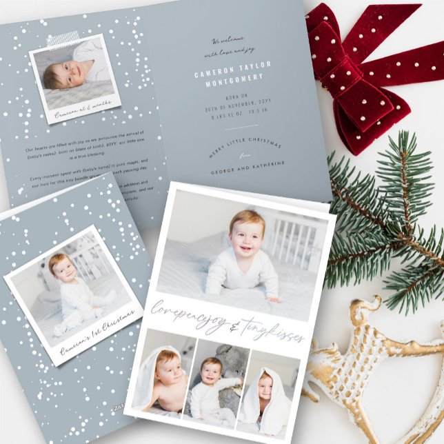 Liebe Peace Joy Tiny Kisses Baby's 1. Weihnachten (Love Peace Joy Tiny Kisses Baby's 1st Christmas Holiday Birth Announcement Card @ fat_fa_tin)