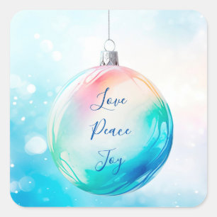 "Liebe Peace Joy" Weihnachtsgeschmucksticker Quadratischer Aufkleber