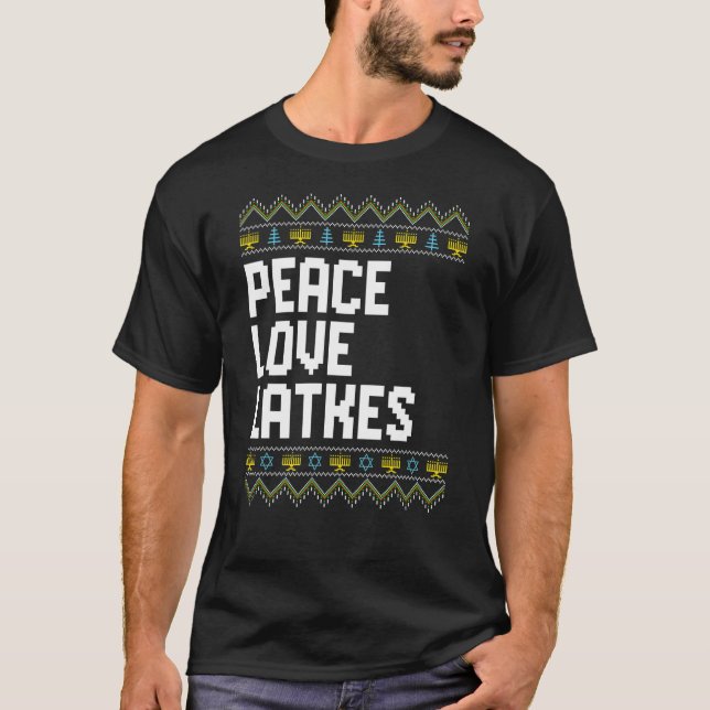 Liebe Peace Latkes Hanukkah Chanukah Juden T-Shirt (Vorderseite)