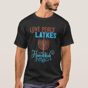 Liebe Peace Latkes Hanukkah Menorah Nine Candles T-Shirt