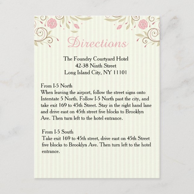Liebe & Peace Pink Floral Wedding Route Card Begleitkarte (Vorderseite)