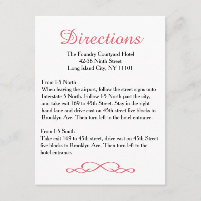 Liebe & Peace Pink Floral Wedding Route Card Begleitkarte (Vorderseite)