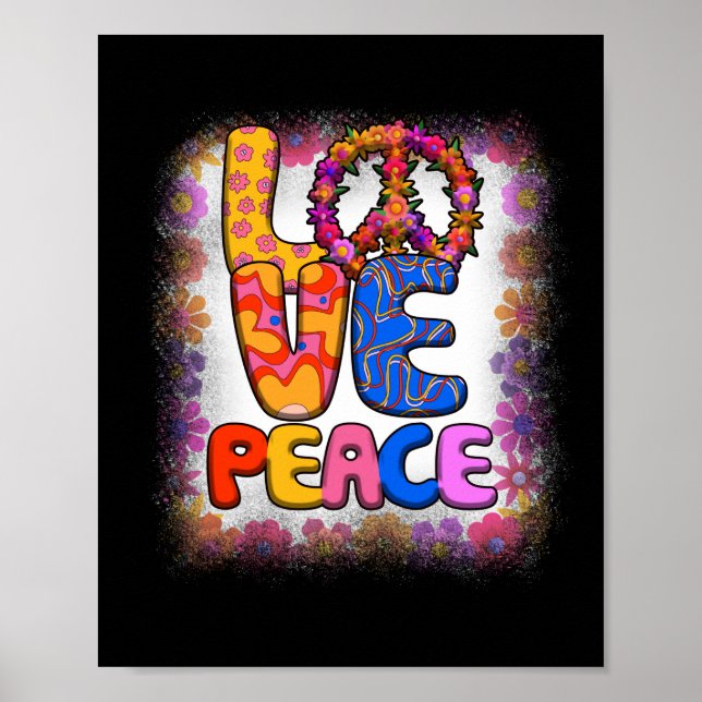 Liebe Peace Retro 60er & 70er Floral Hippie Peace Poster (Vorne)