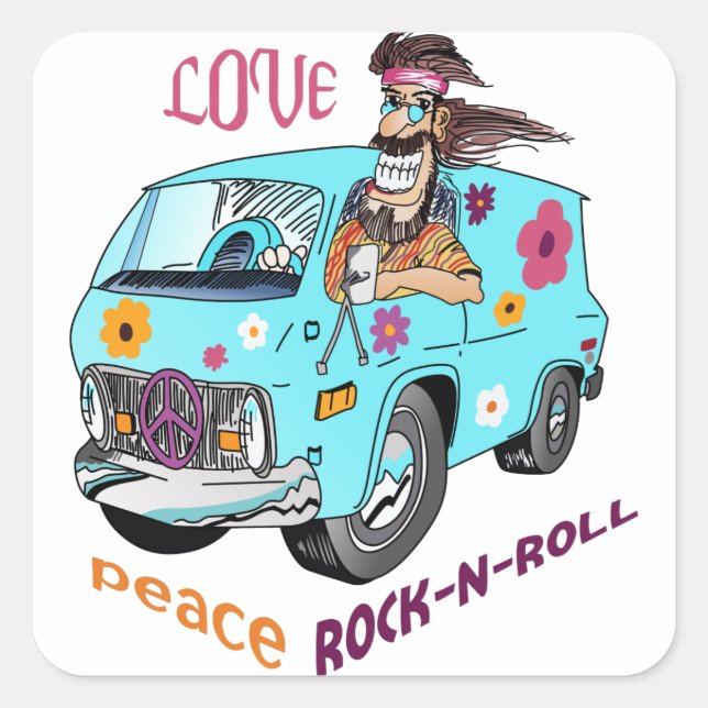Liebe Peace Rock'n'Roll Quadratischer Aufkleber (Vorderseite)