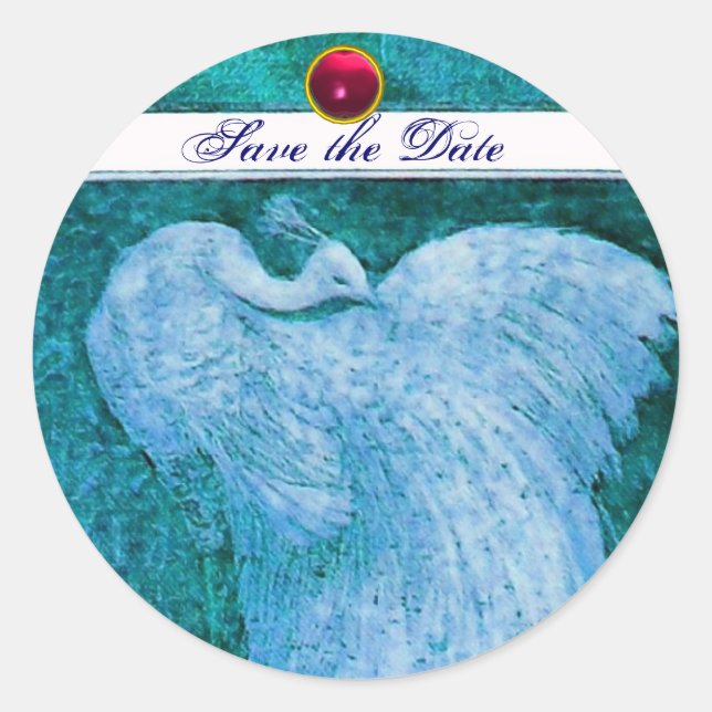 Liebe PEACOCK weiß, blau rosa ruby Runder Aufkleber (Vorderseite)
