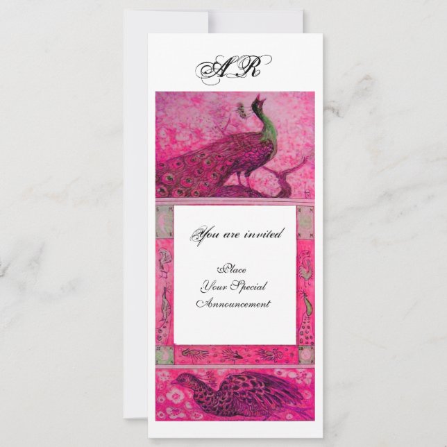 Liebe PEACOCKS MONOGRAM rosa fuchsienweiß Einladung (Vorderseite)