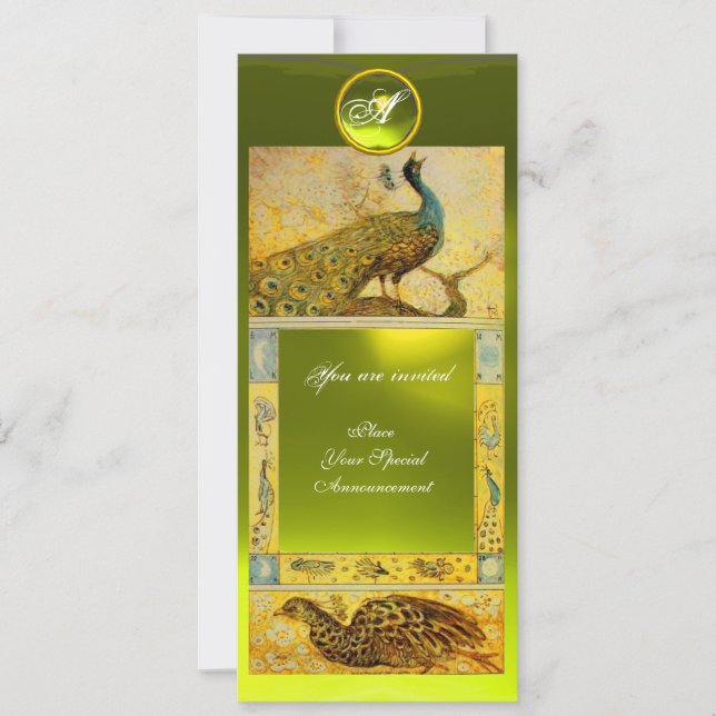 Liebe PEACOCKS MONOGRAMM, Braungelber Topaz Einladung (Vorderseite)