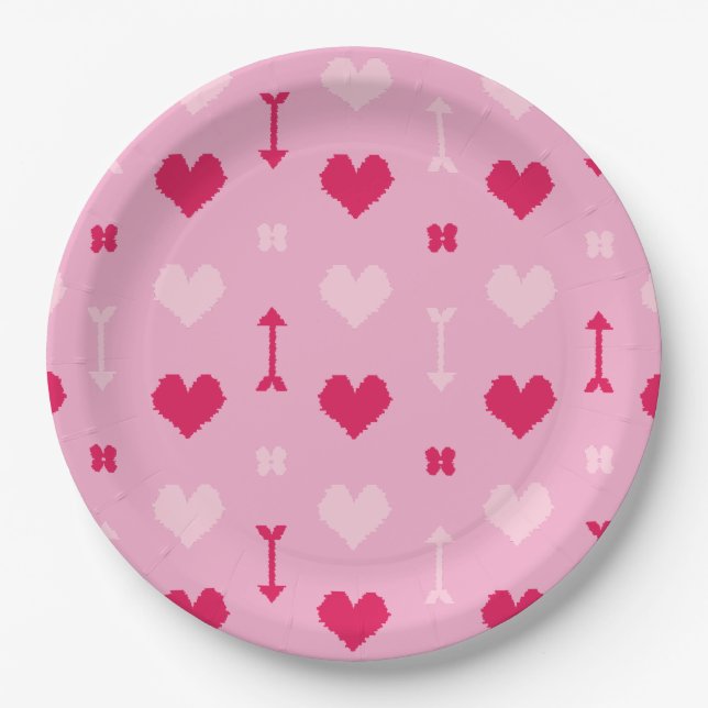 Liebe Pfeile & Blütenpapierplatte Pappteller (Vorderseite)