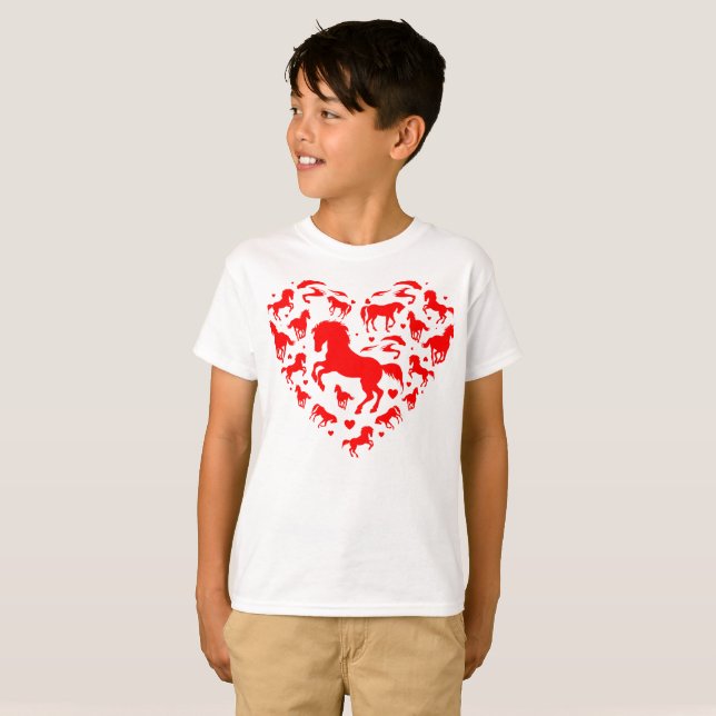 Liebe Pferd Herzkinder Valentinstag T-Shirt (Vorne ganz)