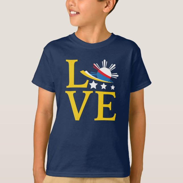 Liebe - Philippinische Flagge Typografie Kunst T-Shirt (Vorderseite)