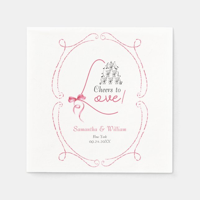 Liebe Pink Bow Champagne Tower Serviette (Vorderseite)