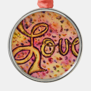Liebe Pink Glamouröse Glitzer-Wort-Kunst-Ornament Ornament Aus Metall