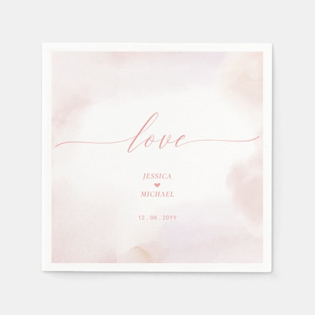 Liebe | Pink Heart & Watercolor Wedding Napkin Serviette (Vorderseite)