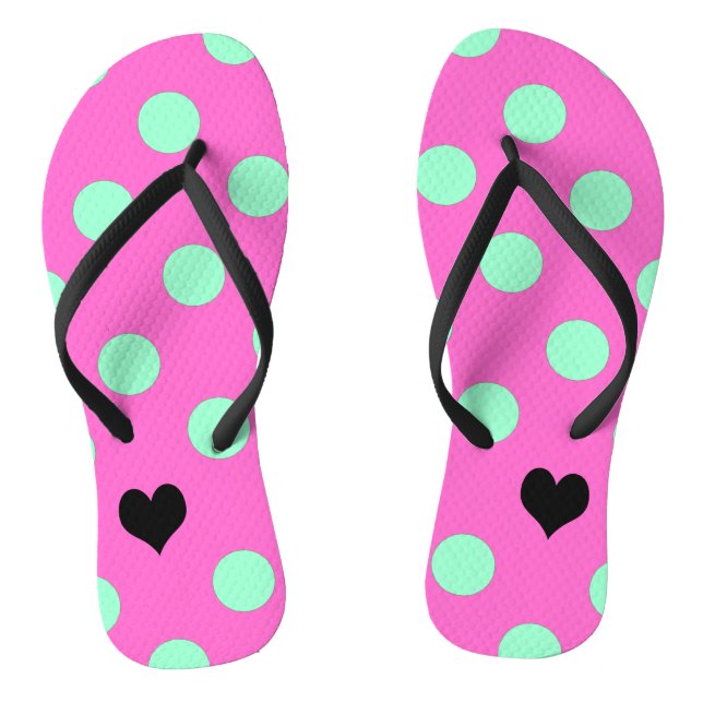 Liebe Pink & Mint Polka Dot Brautparty Party Flip Flops (Fußbett)