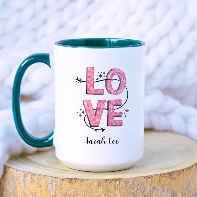 Liebe | Pink Niedlich Super Mama Typografie Tasse (Front)