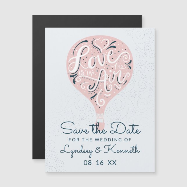 Liebe Pink Pink Ballon Save the Date mit Handschri Magnetkarte (Vorne/Hinten)